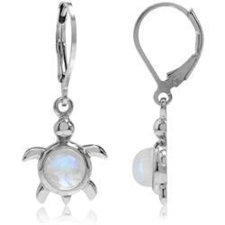 Silvershake Cabochon Gemstone White Gold Plated 925 Sterling Silver Stylish Turtle Dangle Leverback Earrings Jewelry