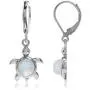 Silvershake Cabochon Gemstone White Gold Plated 925 Sterling Silver Stylish Turtle Dangle Leverback Earrings Jewelry