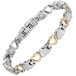 Jecanori Magnetic Bracelets for Women Titanium Steel Therapy Bracelet Pain Relief for Arthritis 3500 Gauss Magnets Titanium Steel Bracelets for Carpal Tunnel Syndrome,Love Heart Design