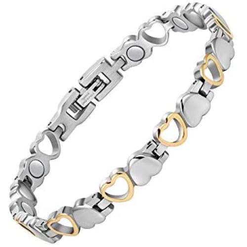 Jecanori Magnetic Bracelets for Women Titanium Steel Therapy Bracelet Pain Relief for Arthritis 3500 Gauss Magnets Titanium Steel Bracelets for Carpal Tunnel Syndrome,Love Heart Design