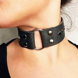 Sethain Punk Leather Choker Necklace Black Gothic Wide Leathers Chokers Collar Necklaces Jewelry Accessories for Women and Girls
