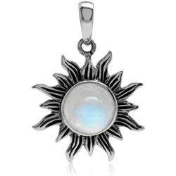 Silvershake 8mm Cabochon Gemstone 925 Sterling Silver Sun Ray Inspired Solitaire Pendant
