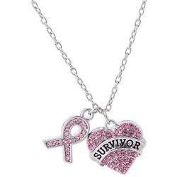 fishhook Crystal Heart Shape Survivor Ribbon Breast Cancer Awareness Pendant Necklace