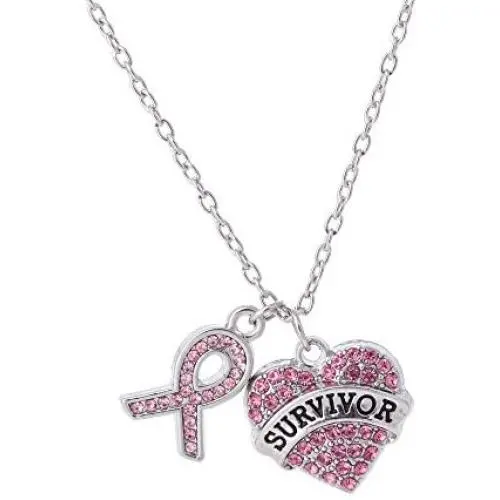 fishhook Crystal Heart Shape Survivor Ribbon Breast Cancer Awareness Pendant Necklace fishhook Crystal Heart Shape Survivor Ribbon Breast Cancer Awareness Pendant Necklace