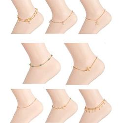 Ofeiyaa 16PCS Ankle Bracelets Beach Layered Anklets Boho Ankle Chains Foot Bracelets Set for Women Adjustable Gold Silve Tone