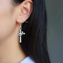 SENFAI Fashion Heart with Crystal Cross Personality Drop Earrings Charm Women Girls