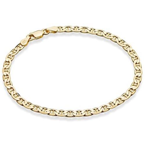 Miabella 18K Gold Over Sterling Silver Italian 3mm, 4mm Solid Diamond-Cut Mariner Link Chain Bracelet for Men Women, 6.5, 7, 7.5, 8 Inch Made in Italy