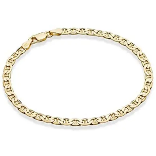 Miabella 18K Gold Over Sterling Silver Italian 3mm, 4mm Solid Diamond-Cut Mariner Link Chain Bracelet for Men Women, 6.5, 7, 7.5, 8 Inch Made in Italy Miabella 18K Gold Over Sterling Silver Italian 3mm, 4mm Solid Diamond-Cut Mariner Link Chain Bracelet for Men Women, 6.5, 7, 7.5, 8 Inch Made in Italy