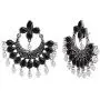 Efulgenz Boho Vintage Antique Ethnic Gypsy Tribal Indian Oxidized Silver Pearl Drop Floral Chandbali Dangle Earrings Jewelry