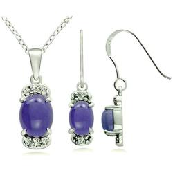 RB Gems Sterling Silver 925 Jewelry Set Genuine Gemstone Cabochon 10x8 mm, Rhodium-Plated Finish, 2 Pieces Set