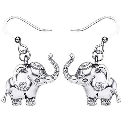 WEVENI Alloy Silver Gold Plated Cute Tiny Elephant Earrings Dangle Drop Antique Jewelry For Women Girls Dainty Gift