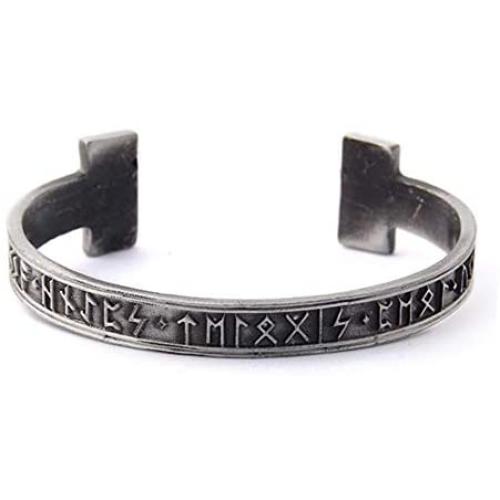 HAQUIL Viking Jewelry Metal Alloy Runes Cuff Bracelet for Men and Women