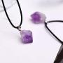 Natural Amethyse Crystal Pendant Necklace for Women Men Raw Amethyst Crystal Cluster Chakra Stones Energy Healing Crystals Necklace Reiki Chakra Meditation Therapy