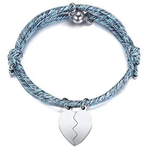 Jovivi 2 Pcs Heart Bracelets for Couples Matching Magnetic His and Hers Jewelry Set Gift for Lover Boyfriend Girlfriend Best Friends Friendship Jewelry