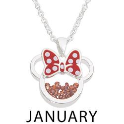 Disney Birthstone Women and Girls Jewelry Minnie Mouse Silver Plated Shaker Pendant Necklace, 18+2'' Extender