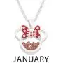 Disney Birthstone Women and Girls Jewelry Minnie Mouse Silver Plated Shaker Pendant Necklace, 18+2'' Extender