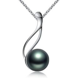 VIKI LYNN Tahitian Cultured Black Pearl Pendant Necklace 9-10mm Round Sterling Silver for Women