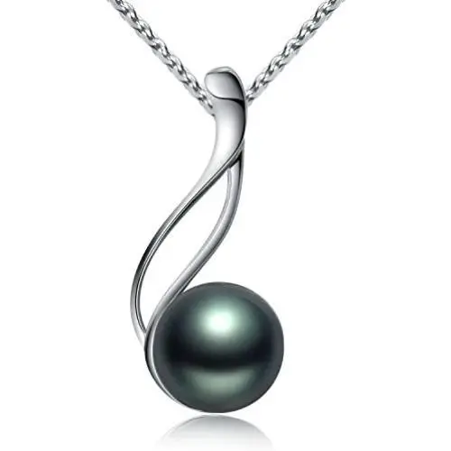 VIKI LYNN Tahitian Cultured Black Pearl Pendant Necklace 9-10mm Round Sterling Silver for Women