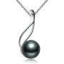 VIKI LYNN Tahitian Cultured Black Pearl Pendant Necklace 9-10mm Round Sterling Silver for Women