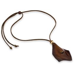 NOVICA Tigers Eye Wood Mens Leather Pendant Necklace, 35'' Thai Cowboy