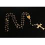 JAJAFOOK Mens Black Stainless Steel Black Gold Silicone Beads Rosary Necklace with Cross Pendant