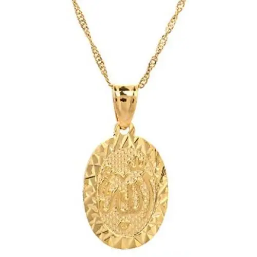 24K Gold Islamic Arabic Script Allah Oval Pendant Necklace 24K Gold Islamic Arabic Script Allah Oval Pendant Necklace