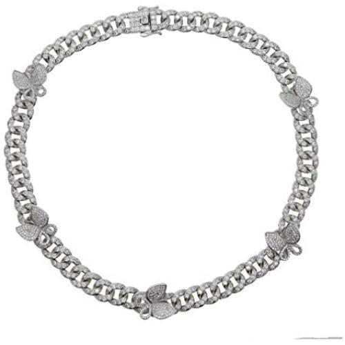 Xileg Iced Out Bling CZ Link Chain Butterfly Charm Choker Necklace Hip Hop Women Jewelry