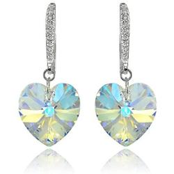 Sterling Silver Heart Dangle Earrings Created with Swarovski Crystals