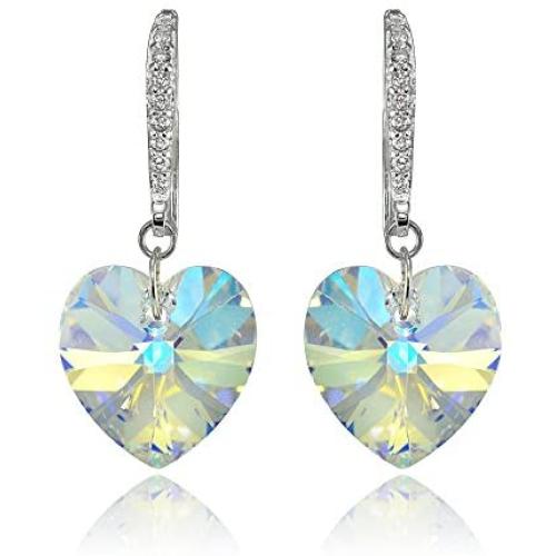 Sterling Silver Heart Dangle Earrings Created with Swarovski Crystals