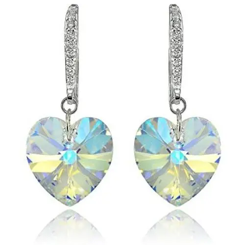 Sterling Silver Heart Dangle Earrings Created with Swarovski Crystals Sterling Silver Heart Dangle Earrings Created with Swarovski Crystals