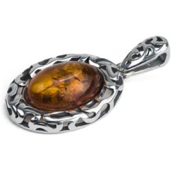 Sterling Silver Amber Oval Stone Classic Pendant