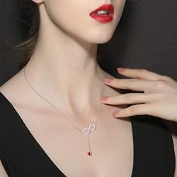 Aurora Tears 925 Sterling Silver Y-Necklace Women Lariat Necklace Crystal Red Heart Charm Pendant Girls Dating Gift