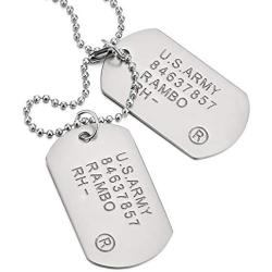 COOLSTEELANDBEYOND Satin Two-Pieces Mens Military Army Dog Tag Pendant Necklace with 28 inches Ball Chain