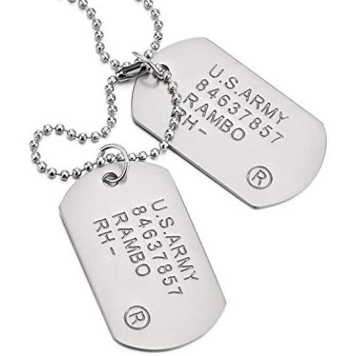 COOLSTEELANDBEYOND Satin Two-Pieces Mens Military Army Dog Tag Pendant Necklace with 28 inches Ball Chain