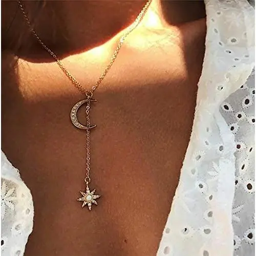 Jakawin Moon Pendant Necklace Jewelry Chain with Crystals for Women and Men NK015 Jakawin Moon Pendant Necklace Jewelry Chain with Crystals for Women and Men NK015