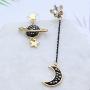 Moon And Star Earrings For Women Girls Sterling Silver Hypoallergenic Sensitive Ears Dangling Cubic Zirconia Dangle Stud Earrings Jackets Drop Asymmetry Long Gold/Black Boho S925 Kpop