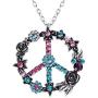 Alilang Silver Tone Retro Pink Blue Flower Crystal Rhinestone Hippie Peace Symbol Pendant Necklace