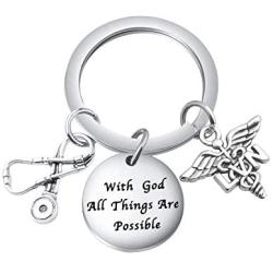 BEKECH LVN Keychain Licensed Vocational Nurse Gift with God All Things are Possible Keychain with Nurse Caduceus Stethoscope Charm Gift for Nurse Graduation Medical Student