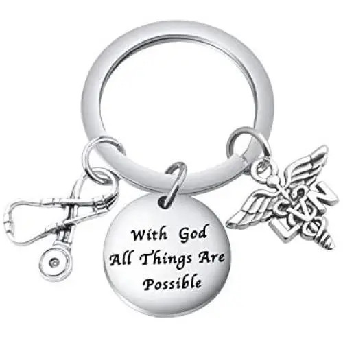 BEKECH LVN Keychain Licensed Vocational Nurse Gift with God All Things are Possible Keychain with Nurse Caduceus Stethoscope Charm Gift for Nurse Graduation Medical Student BEKECH LVN Keychain Licensed Vocational Nurse Gift with God All Things are Possible Keychain with Nurse Caduceus Stethoscope Charm Gift for Nurse Graduation Medical Student