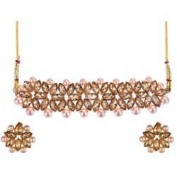 Efulgenz Crystal Kundan Pearl Rhinestone Indian Boho Floral Choker Neckalce Earrings Wedding Bridal Jewelry Set (Yellow)