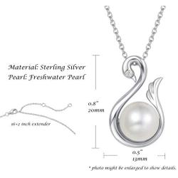 FANCIME Pearl Necklace 9-10mm Genuine Freshwater Pearl in Sterling Silver Birthstone Necklace for Women Heart Necklace June Birthstone Fine Jewelry for Women