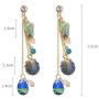 DAMLENG Sparkly Bohemia Long Tassel Blue Ocean Shell Dangle Earrings Shine Rhinestone Scallop Beach Earrings for Women Girls Charm Statement Colorful Crystal Jewelry