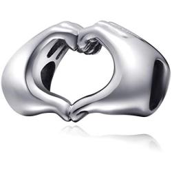 Sambaah Love Heart in Your Hand Charm Sterling Silver Finger Love Valentine Charm Bead for Bracelets/Gift for Family-Friends