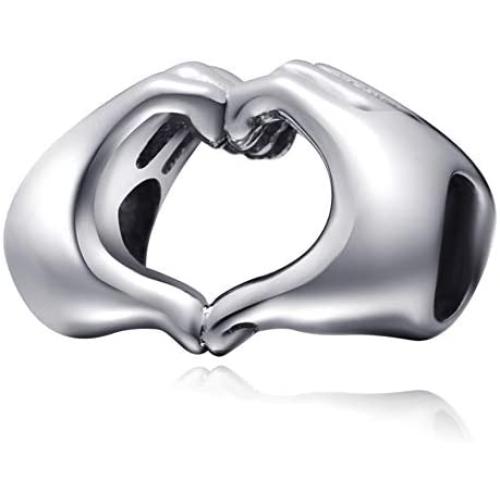 Sambaah Love Heart in Your Hand Charm Sterling Silver Finger Love Valentine Charm Bead for Bracelets/Gift for Family-Friends