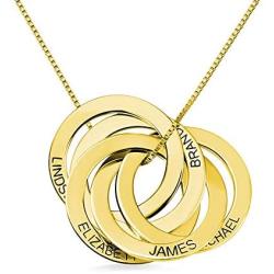 Getname Necklace Personalized Custom Engraved Russian Ring Necklace Family Name Necklace Sterling Silver 925 Mothers Day Jewelry 2 Name & 3 Name & 4 Name & 5 Name