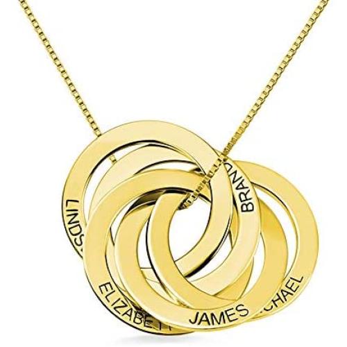 Getname Necklace Personalized Custom Engraved Russian Ring Necklace Family Name Necklace Sterling Silver 925 Mothers Day Jewelry 2 Name & 3 Name & 4 Name & 5 Name