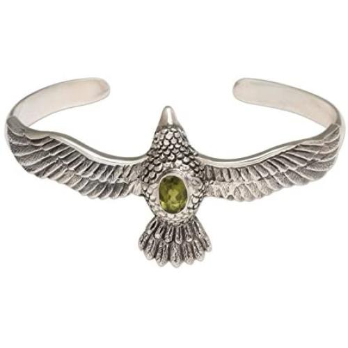 NOVICA Peridot .925 Sterling Silver Eagle Cuff Bracelet Spirit Hawk