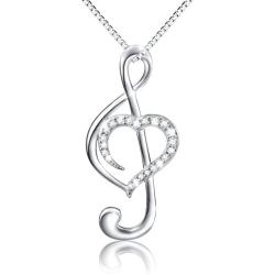 Musical Note Necklace Pendant 925 Sterling Silver Treble Clef Music Jewelry for Women Girlfriend Daughter