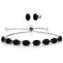 Gem Stone King 925 Sterling Silver Black Onyx Adjustable Tennis Bracelet Earrings Set, 11.60 Total Carat Weight