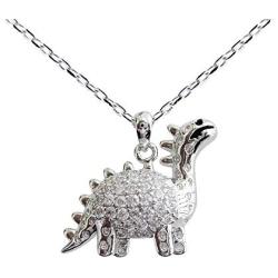 Hiqmic 925 Sterling Silver Cute Dinosaur Stegosaurus Pendant Necklace White Gold Plated Jewelry Gifts for Women 17''_WK99096